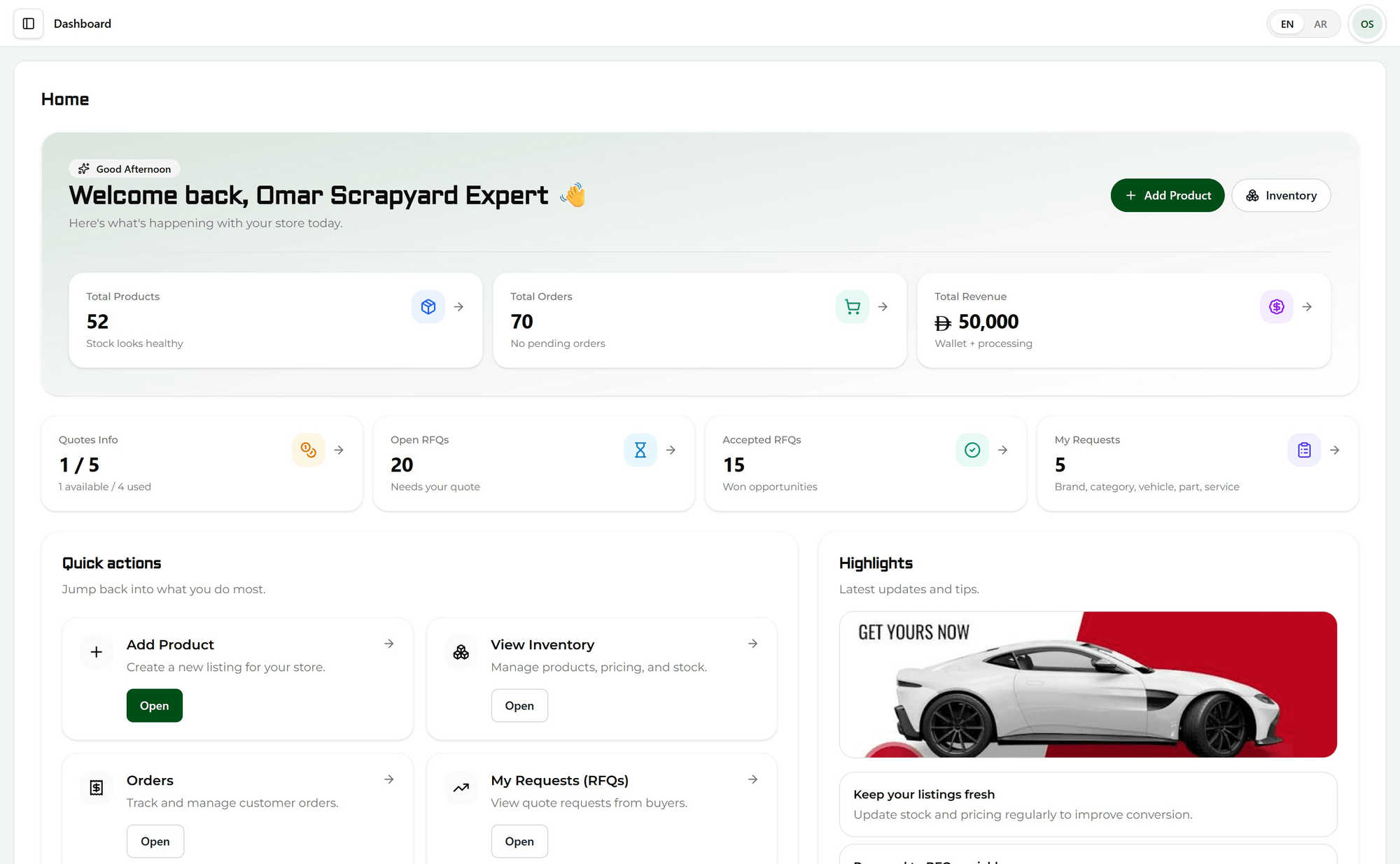 Partora seller dashboard